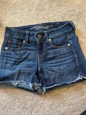 American Eagle Outfitters Indigo Frayed Hem Denim Shorts